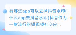 有哪些app可以去掉抖音水印(什么app去抖音水印)