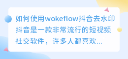 如何使用wokeflow抖音去水印(wokeflow抖音去水印)